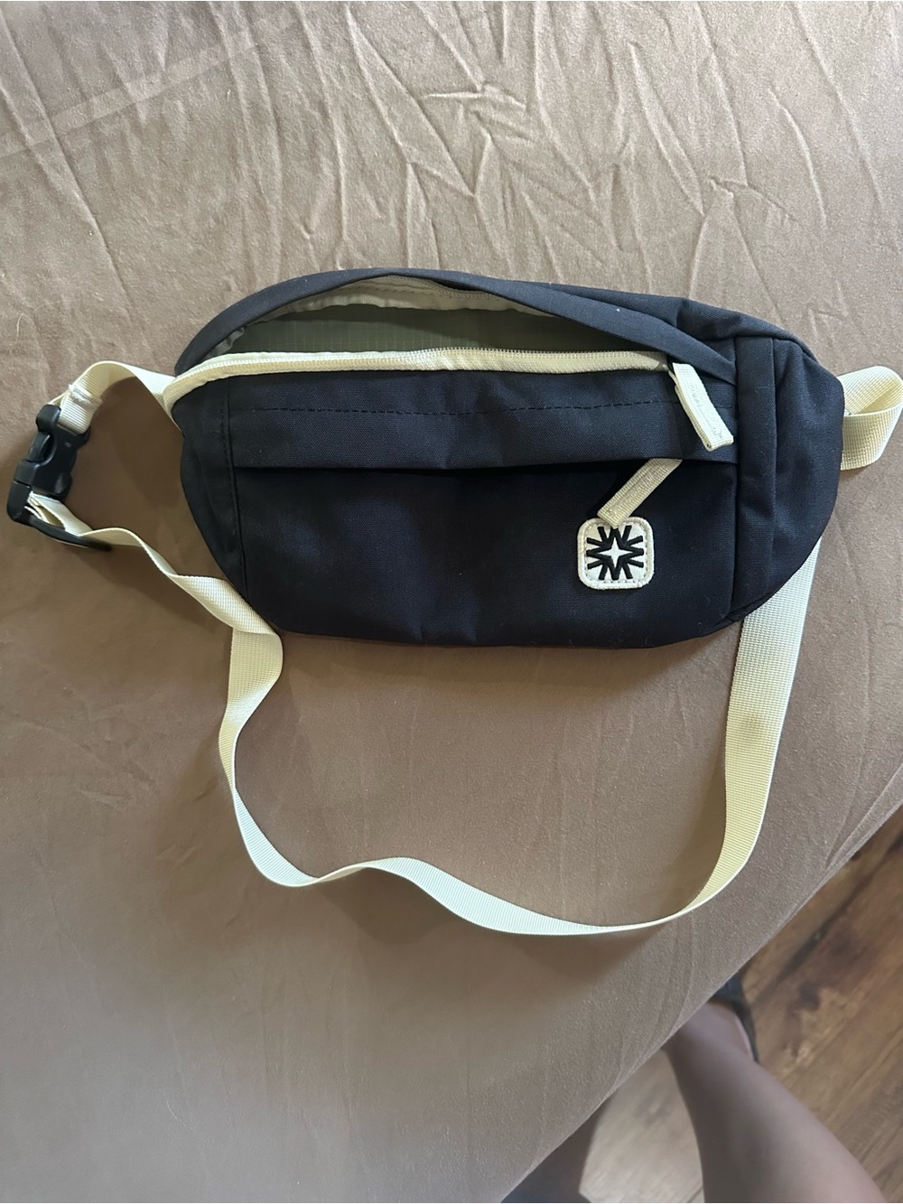 Black Crossbody Waist Bag with Cream Accents